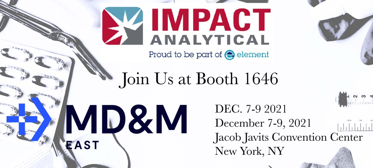 Join us at the MD&M East in New York City at booth 1646! Get your free pass here: https://t.co/rKo6MMvUSr #AdvMfgExpo #ImpactAnalytical #TestingServices https://t.co/UAOeYncWF5