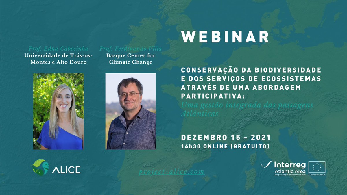 ALICE_Interreg's tweet photo. This webinar is dedicated to landscapes integrated management and the participatory process developed on ALICE portuguese case study

15.12.21 by @EdnaCabecinha and @ferdinandovilla 

Check the program and register here: https://t.co/8EFmrDFSOK
@AtlanticArea @BC3Research https://t.co/m8w6zVCBFO