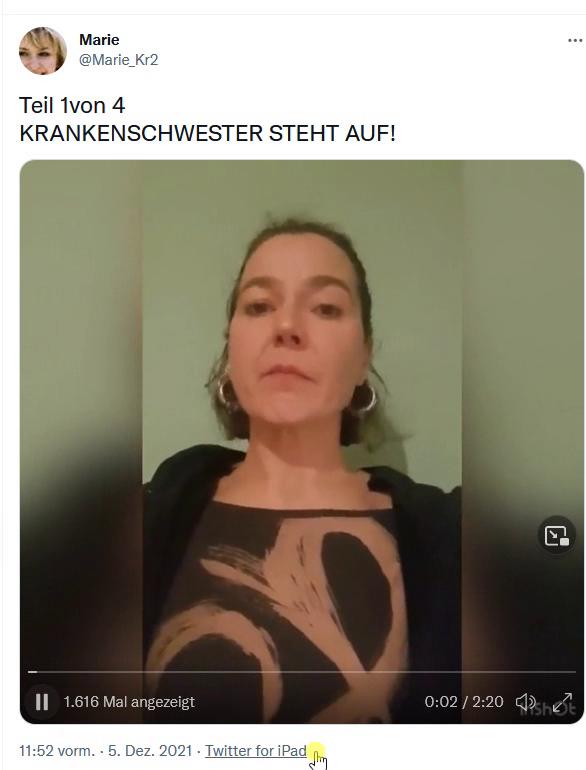 derrealeirrsinn's tweet photo. So! Nach #Solimitsamii @solimitsamii hat sich nun die nächste Krankenschwester zu Wort gemeldet.Auch sie spricht die Wahrheit aus und ist stinksauer! Wird sie nun auch gefeuert? Ist ja gang und gebe heute...Video▶️▶️https://t.co/rcQIHcBaEg - #Impfpflicht #Corona - @HolgerEwald1 https://t.co/tVtarNC8jD