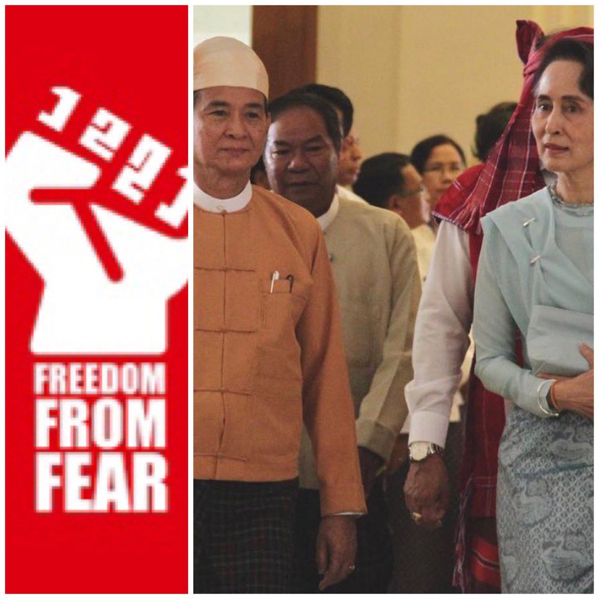 Tiam1702's tweet photo. Our civilian leader, Daw Aung San Suu Kyi &amp; President U Win Myint were convicted of a range of ludicrous charges &amp; sentenced to 4 yrs imprisonments each.We have no trust at all in judicial system of junta with attempts to halt her political career.#FckTheLaw https://t.co/UAtFq3LhQL