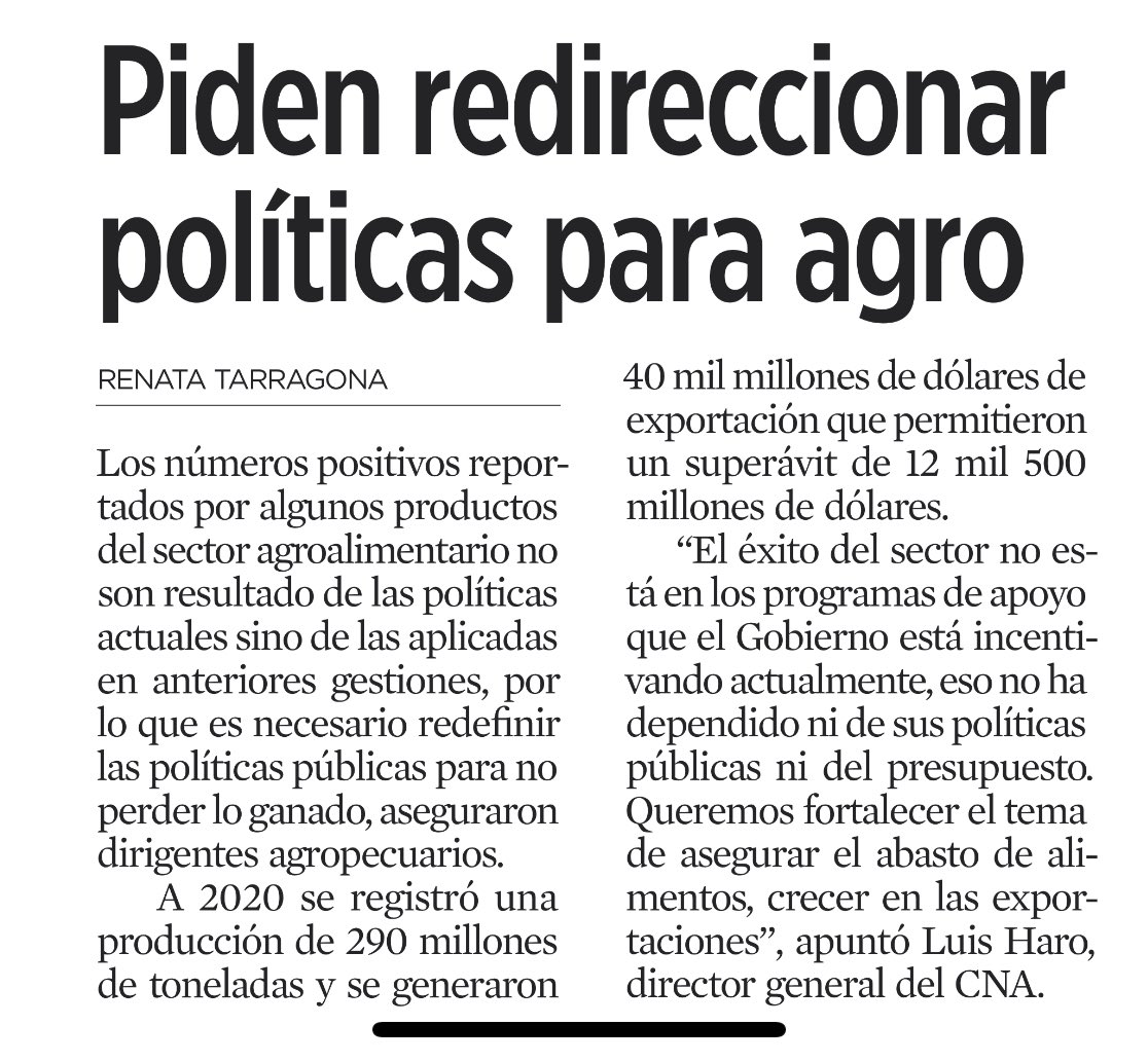 _lharo's tweet image. Se requiere de políticas públicas que atiendan las diferentes necesidades para pequeños, medianos y grandes productores, la competencia está fuera no dentro de nuestro País, con un enfoque a elevar la productividad, eficientar los procesos y de administración de riesgos. @Reforma