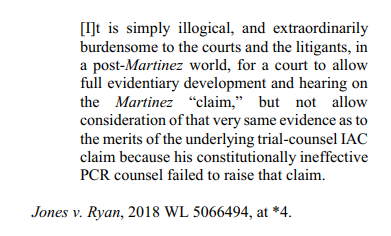 ASFleischman's tweet photo. The 9th Circuit kind of sums up my view. Which is that, if you're allowed to use evidence to prove that your lawyer was ineffective at one stage of the proceeding, its nuts not to let you use that EXACT SAME EVIDENCE in the next. 

https://t.co/92cQc0XWbX https://t.co/NrQyUP5my4