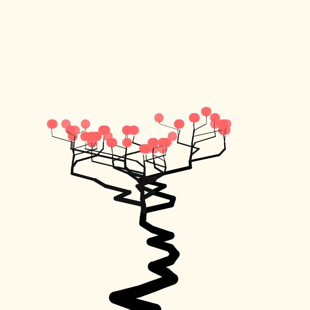 Polygonous_NFT's tweet photo. The current project: 
Trying to make something which generates trees, the color scheme is pretty good, but the numbers for generating this thing admittedly a bit crappy. We're getting there. https://t.co/eD7CHpC5S3