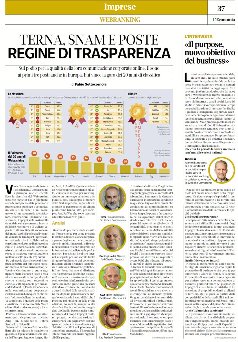 gruppo_a2a's tweet photo. Orgogliosi di essere #BestImprover per la comunicazione corporate online e nella Top10 italiana delle migliori società quotate secondo la classifica #WebrankingItalia2021 di @Lundquist. #a2alifecompany #sostenibilità #digital #teamworking https://t.co/hXjS2Ql5Vk