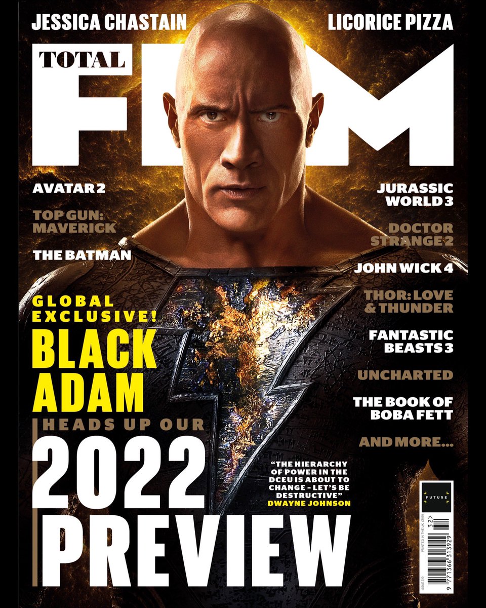 TheRock's tweet photo. “The world needed a hero, instead it got me ~ Black Adam⚡️

Our exciting @SevenBucksProd #BlackAdam delivers a global exclusive cover for @totalfilm.
Inside these pages, I share my 10yr journey of bringing the Khandaq disrupter to the big screen.
Available to buy THIS THURSDAY⚡️ https://t.co/oTdpuokUyN