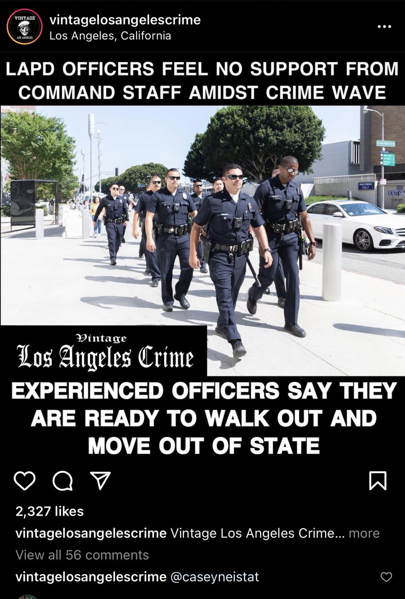 PplsCityCouncil's tweet photo. This is what the cops are posting on instagram. 

Oh no!! Please don’t walk out and move out of state @LAPDHQ, we would be devastated! https://t.co/P3uwIMkPOI