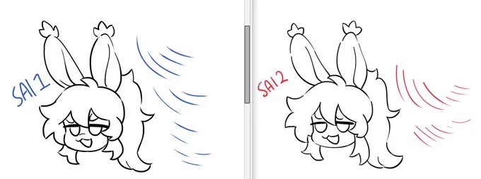 man.. the diff between my lineart brush in SAI vs SAI2... i wish i could fix this... (the colored strokes on the right u can see the top part for SAI1 is nice and tapered and on SAI2 its just. Blocky.) I've checked the settings (all the same) and w a friend w SAI2 and Nothing 