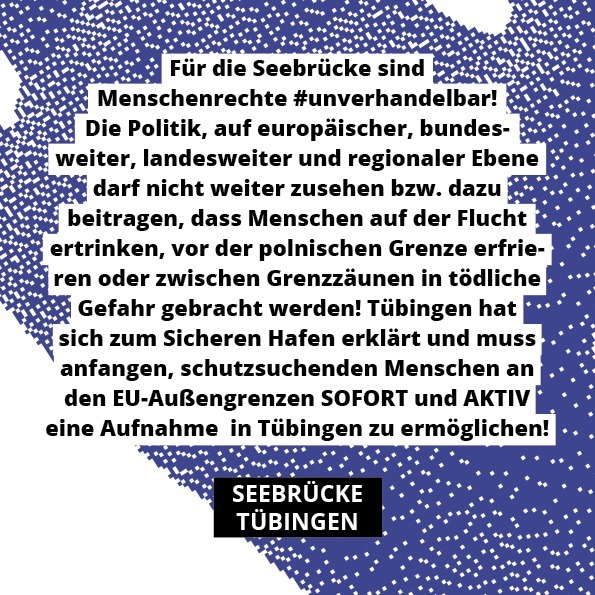 MENSCHENRECHTE
SIND #UNVERHANDELBAR!
Gemeinsam
mit zahlreichen Tübinger Organisationen
rufen wir zum Tag der Menschenrechte zur Demonstration auf. 
📣 Beginn: 17 Uhr am Tagblatt-Eck (Uhlandstraße/Ecke Karlstraße) in
Tübingen. 📣
Bringt Taschenlampen, Knicklichter, Kerzen... mit!