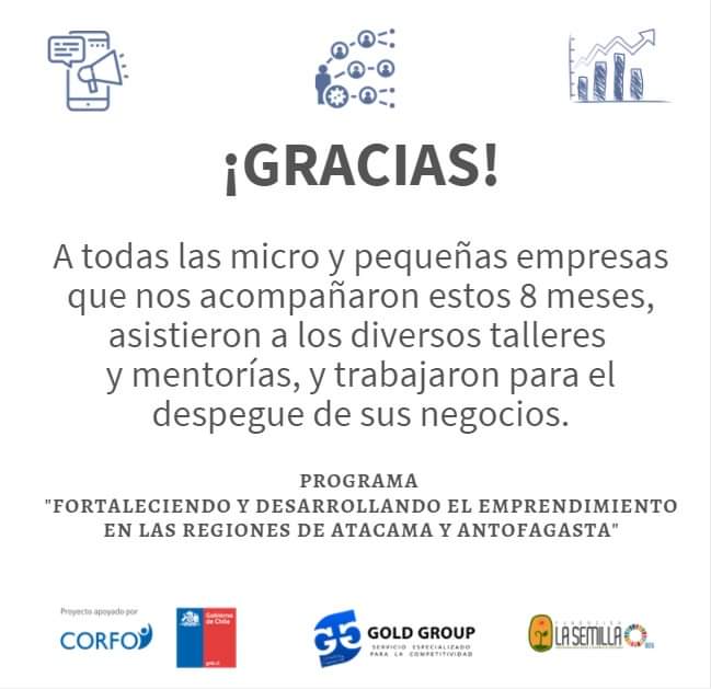 GoldGroupChile2's tweet photo. Gracias a todas y todos los que participaron en este programa formativo. Esperamos haber contribuido en el desarrollo de sus iniciativas. 🙂🙏

@CorfoAtacama @CorfoAntofa @fundlasemilla https://t.co/7czeTfS7qq