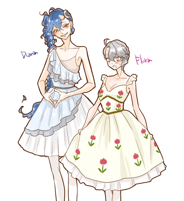 #twst女体化 バレエ学校パロ
先輩のディアナ衣装と髪の毛すごい可愛く描けたから見て 