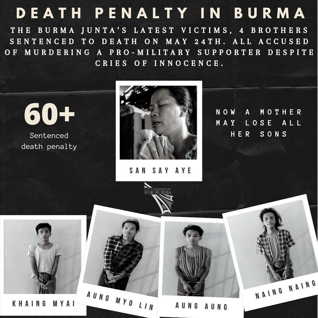 Htet2Oo's tweet photo. Pro democracy activists were charged with unlawful charges, sentenced prison and sentenced to death by Military Terrorists.After Junta's seized the country since February,any civilians who against them are being abducted and charged.Where's fair Judiciary System for us?#FckTheLaw https://t.co/avsDQx9mkP
