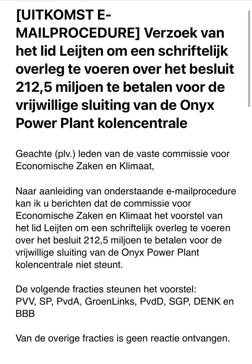 RenskeLeijten's tweet photo. 200 miljoen belastinggeld betalen voor vervroegde sluiting van een kolencentrale. Genoeg reden voor (schriftelijk) overleg met de regering zou je denken. 

Helaas blokkeren VVD, D66, CDA en CU die kans door simpelweg niet te reageren op het verzoek. 

Onbegrijpelijk en arrogant https://t.co/iEQqrmk8zY