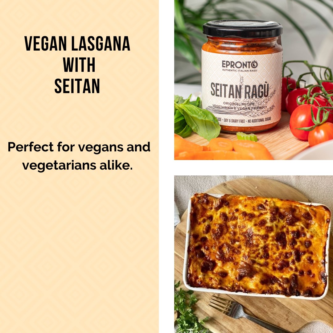 EPronto1's tweet photo. Have you tried lasagna (or any other casserole recipe) with our Seitan Ragu?

It is suitable for Vegans and Vegetarians, and has no added sugars, conservatives and colorants.

#easyveganfood  #veganlasagna #intermittentfasting #veganrecipes #veganuk #veggie https://t.co/BY2WXQnWEg