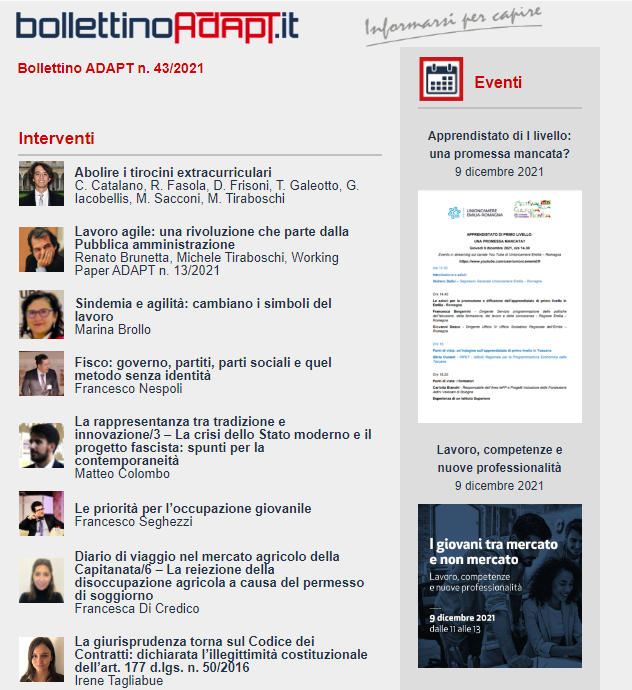 bollettinoADAPT's tweet photo. #BollettinoADAPT n. 43/2021
#tirociniextracurriculari #lavoroagile #giovanielavoro #relazioniindustriali #codicedeicontratti #Capitanata #contrattazionecollettiva
#openaccess
https://t.co/kxWQZZEucZ https://t.co/YDeoVCS0BZ