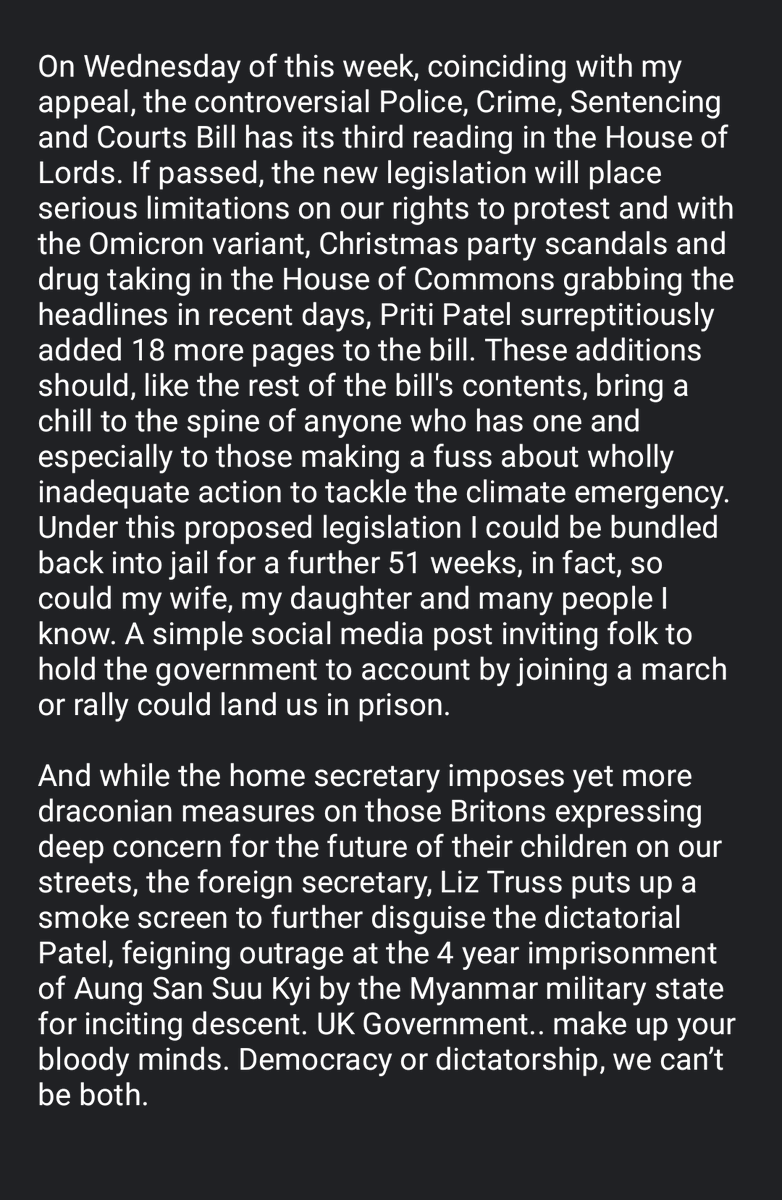 alicebr47249832's tweet photo. Latest dictation from James Brown.. could it be the last?!
Wednesday 8th December:
10am James Brown's appeal at Royal Courts of Justice, please show up outside
5pm @killthebill_1 outside House of Lords
#KillTheBill
Please DM for text version of these pictures. 🔥💚 https://t.co/NlRod72sCy