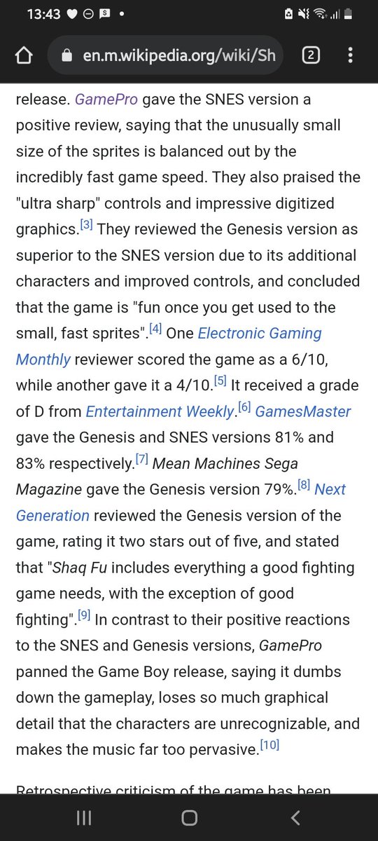 TheEffZed's tweet photo. @mazgaminguk @ABeerAndAGame Wish this "Shaq Fu is bad" meme will finally die off. It was never bad. GamesMaster gave it 81% on MD and 83% on SNES.

83% = BAD GAEM. https://t.co/Rsw26zOyAa