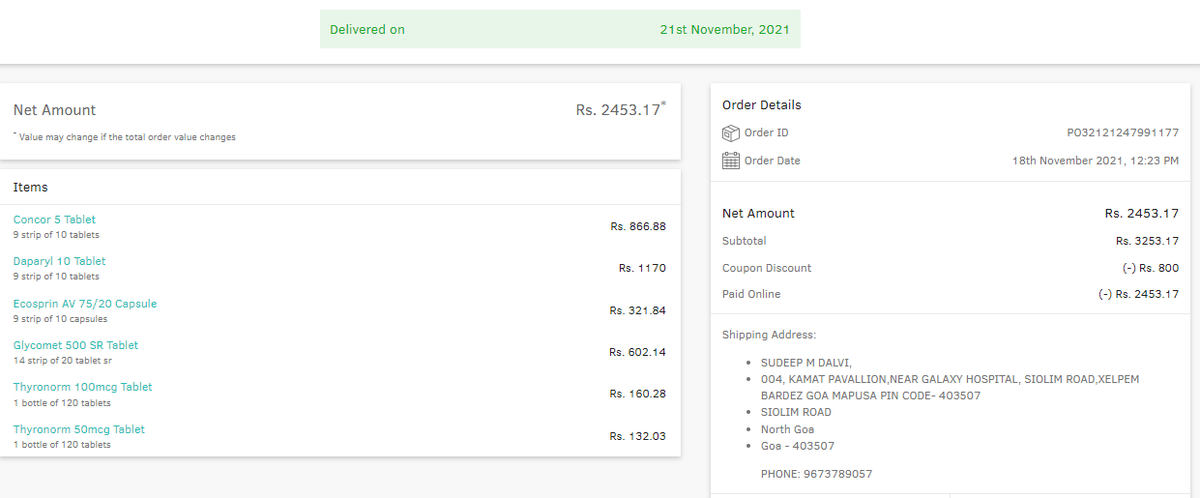 AMARDESAI_ard's tweet photo. @1mgOfficial  I have still not received this shipment - PO32121247991177 but as per 1mg it is delivered. I was out of station so I could not know . When I returned than I came to know so it is late. I have ordered this medicine for my old Mother. Please find where this reached. https://t.co/YHItdHCFpY