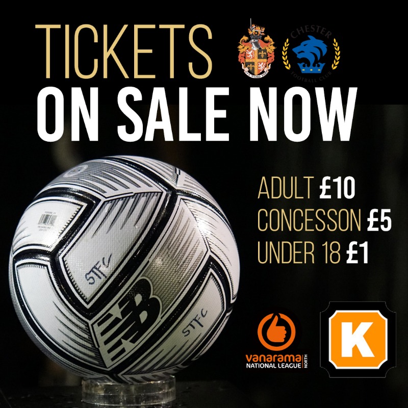 SpennymoorTown's tweet photo. 🎟️ Online tickets are now on sale for our home game against @ChesterFC on Saturday.
Adult £10 | Concession £5 | Under 18 £1
#PrideOfCountyDurham