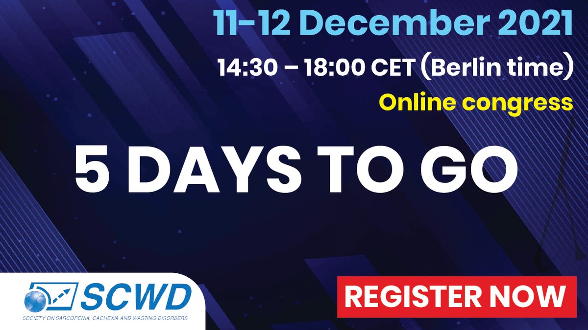 SCWDnews's tweet photo. Only 5 more days for the cachexia conference!
REGISTER NOW: https://t.co/u6l0cPtCWd
#cachexia #sarcopenia #muscle #SCWD21 https://t.co/BBI8DGsd2R