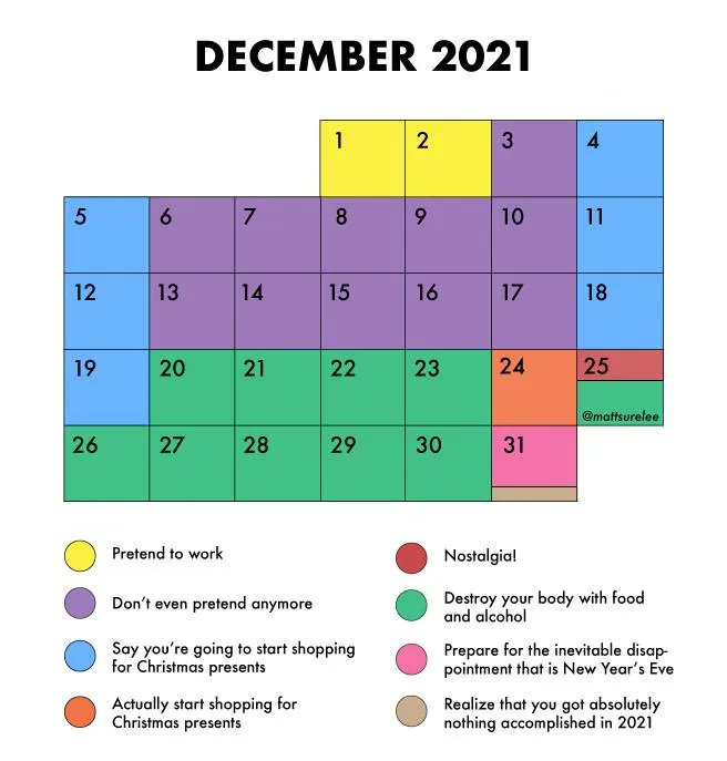 decode_hr's tweet photo. What my actual December schedule looks like…

#DecodeHR #BeatTheMondayBlues #humour #christmasiscoming #holidaymoodon
 
Source: @mattsurely https://t.co/176ortwj1o