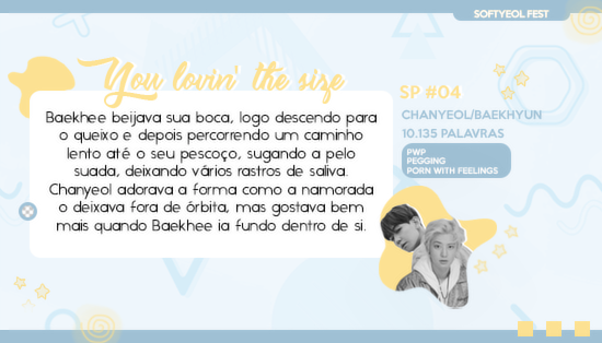 softyeolfest's tweet photo. ⤷ You lovin' the size
♡ Chanyeol/Fem!Baekhyun
♡ Pwp, Pegging, Porn with Feelings
♡ #splot04 | 10.135 palavras
» https://t.co/Qi2meRRrkG https://t.co/bOsKm9tsmT