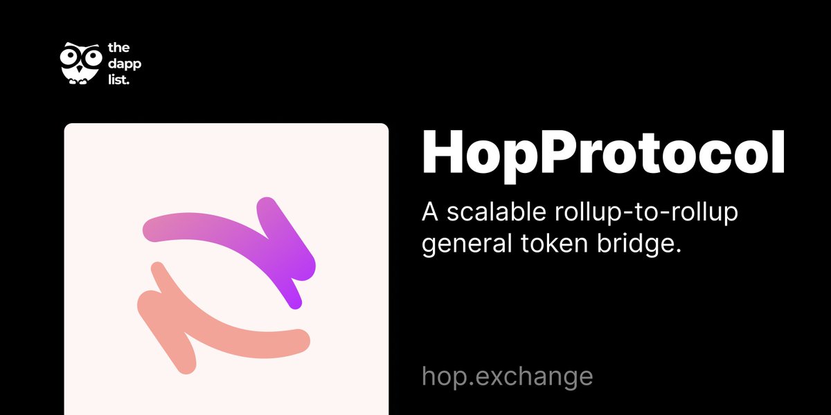 tdldoteco's tweet image. .@HopProtocol listed this week on our V2 🎉
 
Hop is a scalable rollup-to-rollup token bridge. It allows users to send tokens from one rollup to another almost immediately without having to wait for the rollup’s challenge period.

#TraverseToWeb3 w/ us v2.thedapplist.com 🚀