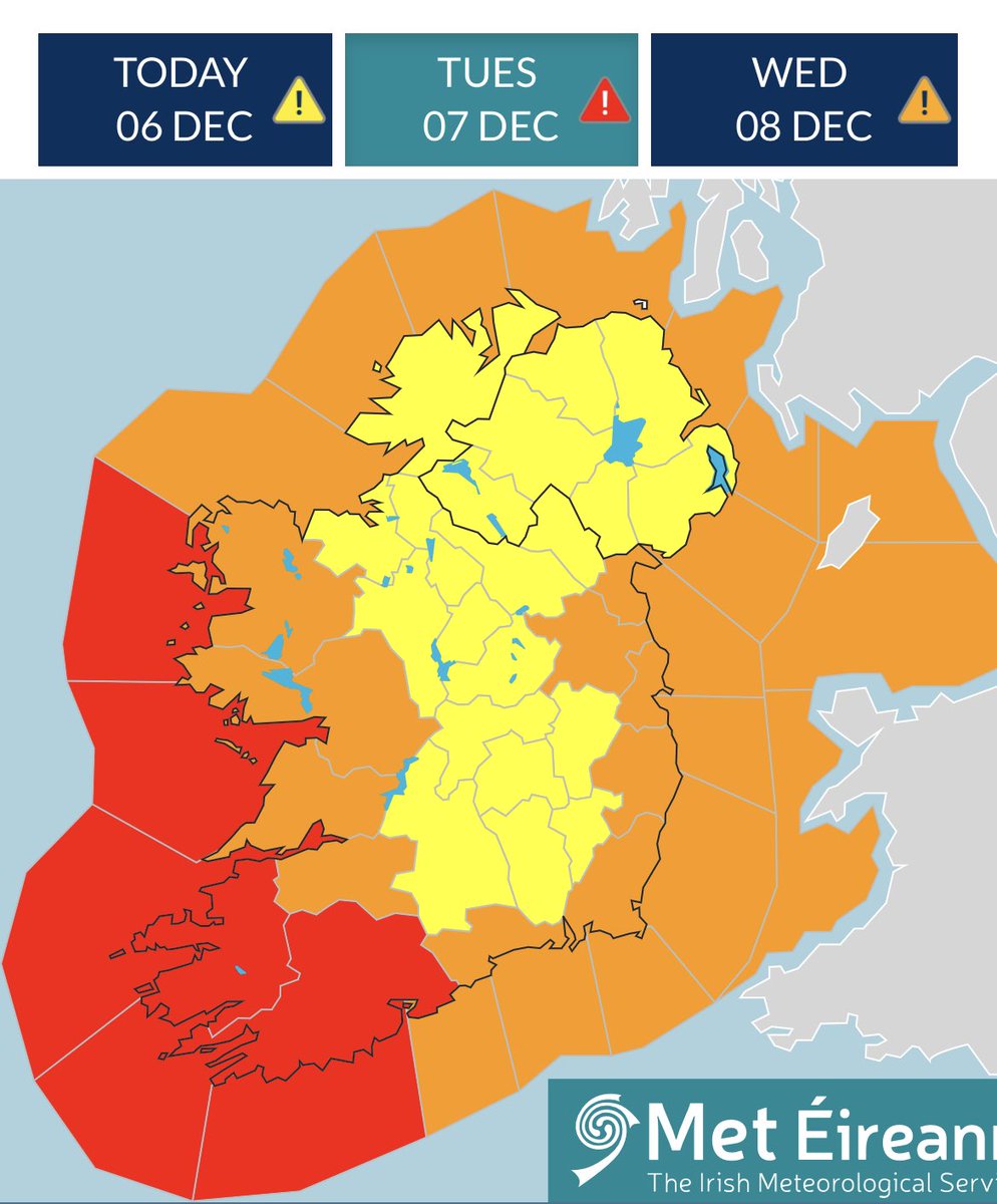 barrabest's tweet photo. RED ALERT - now issued for counties Kerry &amp; Cork ahead of Storm Barra on Tuesday. Dangerous severe winds - disruption and damage likely. #StormBarra https://t.co/DQkfuWUceA