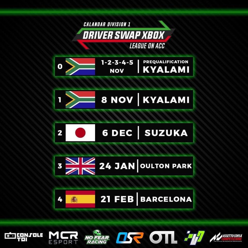 Ce soir dès 20h20, Manche 2 de la Division 1 de la Driver Swap Xbox League pour la course de 2H sur Suzuka. Rendez-vous sur la chaine de la <a href="/NoFearRacingOff/">No Fear Racing</a> twitch.tv/nfr_live pas impossible que je sois également au micro. #acc #twitch #Xbox