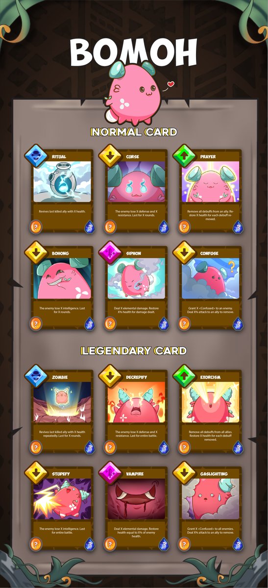 Monsta_Infinite's tweet photo. 🔥Bomoh Skill Cards🔥
Introducing the Normal and Legendary Monsta Skill Cards from the Bomoh Class, the intelligence type from the Lapetus Nation🎉

Note that your Monsta can only attain some of these cards if they contain a Bomoh Class body part. https://t.co/OcQUQgotzS