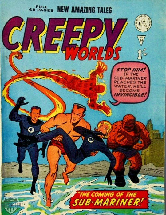 ComicCrusaders's tweet photo. #CoverComparison: Fantastic Four #4_May 1962 / Creepy Worlds #34_1964_ Jack Kirby pencils; Sol Brodsky inks #comicart https://t.co/TsKMCkd3G4