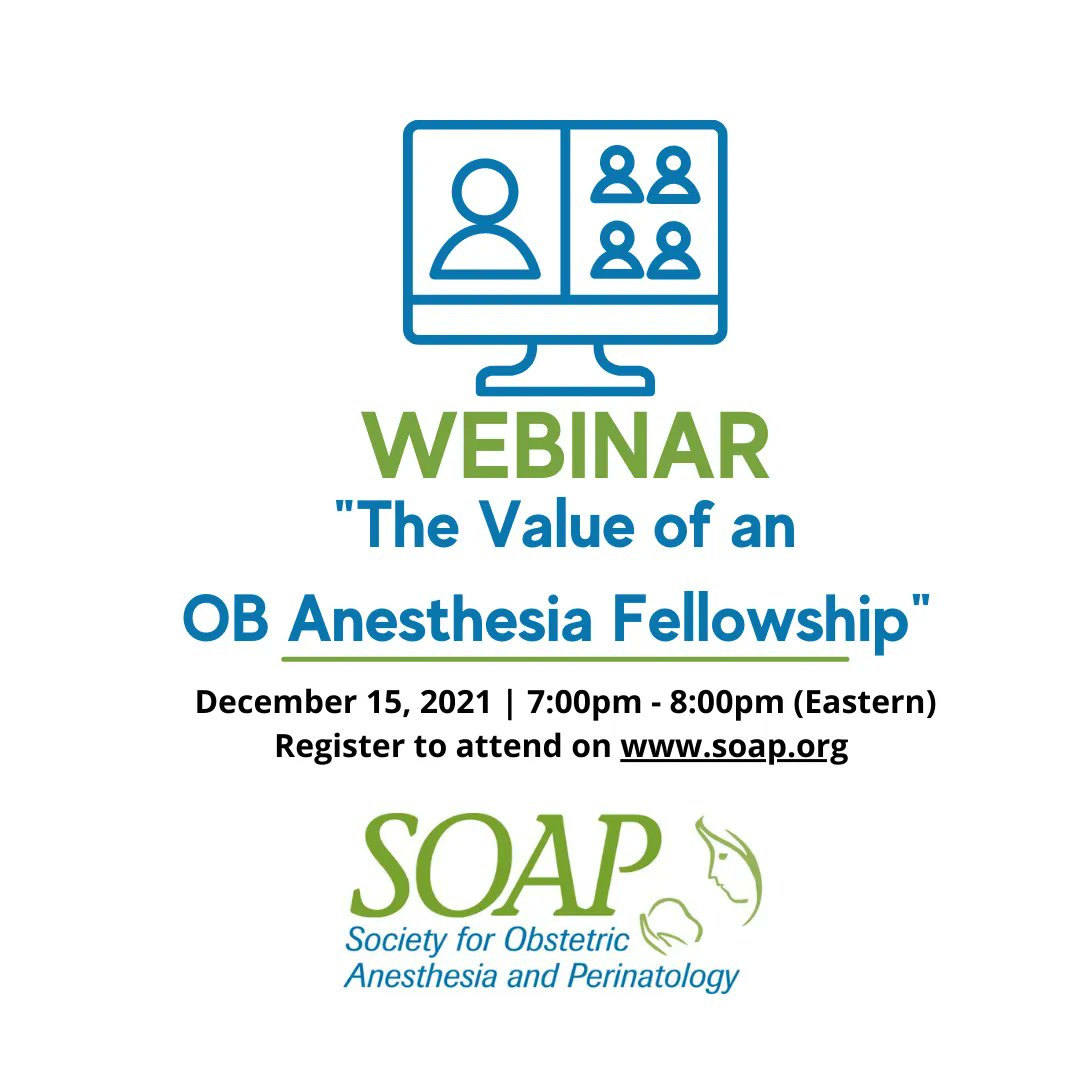 Join us Dec. 15, 7pm EST to learn how a Fellowship in OB Anesthesia can help your career &amp; enhance your skills! Register for free! buff.ly/3mKY54d #SOAP #OBAnes #Fellowship #webinar