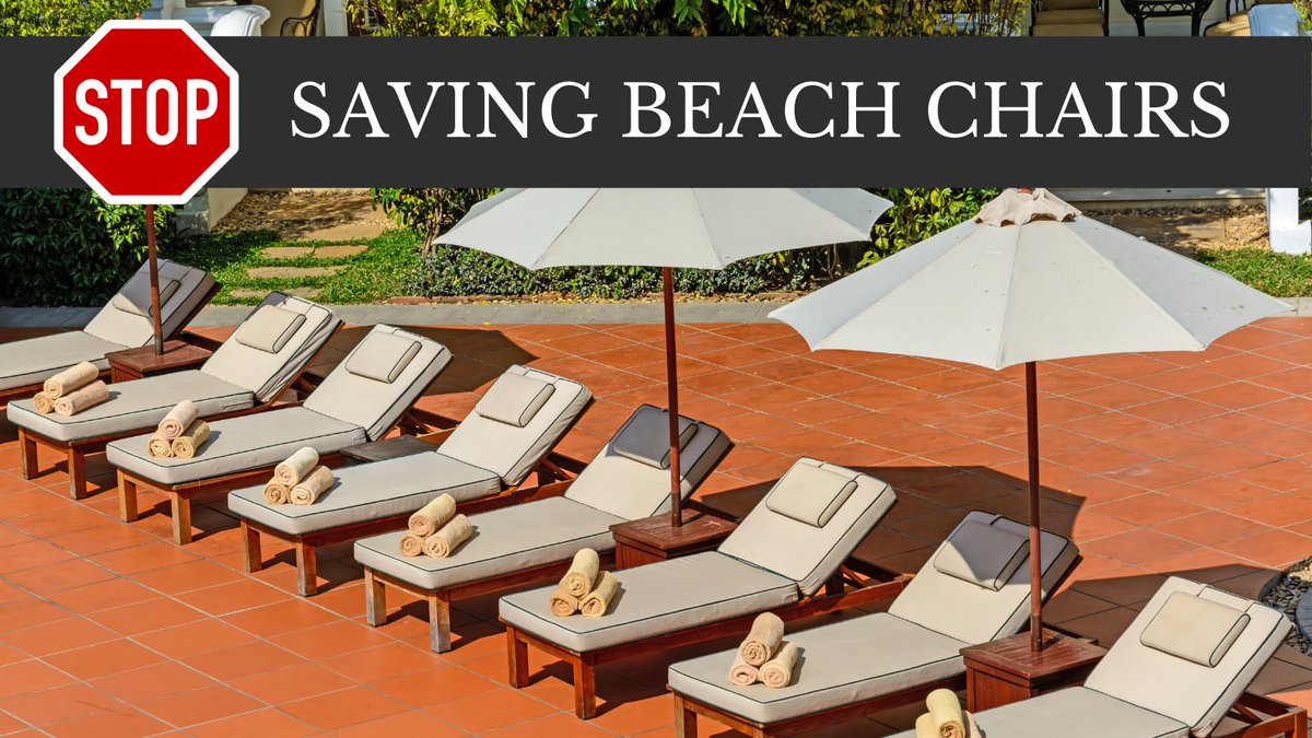 On vacation and saw a woman put (no less than) 10 towels on some of the BEST beach chairs to 'save' them. It's that "looking out for myself and my own" behavior that worries and angers me. Similar things happen in schools. All the time. 
#stopsavingchairs #greatergood #eduequity