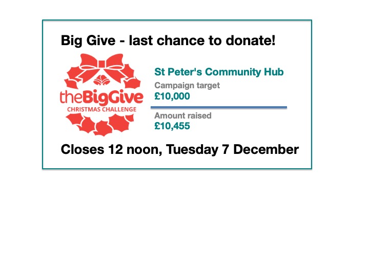 Last chance to donate to St Peter’s <a href="/BigGive/">Big Give</a> appeal. The #ChristmasChallenge21 goes on. Huge thanks to all who’ve supported us so far! Donate at thebiggive.org.uk
<a href="/StMichaelsW4/">St Michael & All Angels W4</a> <a href="/ballet4lifeuk/">Ballet4Life.com®</a> <a href="/TheChiswickCal/">The Chiswick Calendar</a> <a href="/ItalyinLDN/">Italy in London</a>#italiansinlondon #Chiswick #W4
donate.thebiggive.org.uk/campaign/a0569…