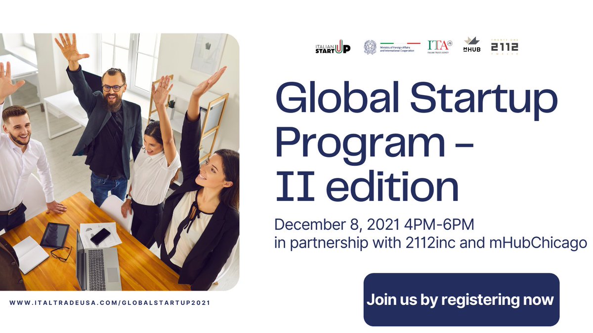 ITAChicago's tweet photo. Today we’re excited to welcome Italy-based cohort 9 #startups to Chicago for their 2nd edition with #GlobalStartupProgram Join us on DEC 8, 4-6PM at @2112chi
Register 👉 https://t.co/ls5xJh7QQE
#italianstartups #madeinitaly @mHUBChicago @ITAtradeagency @ItalyMFA @ITAChicago https://t.co/zzzMnrWP2u