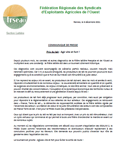 FRSEAOlait's tweet photo. Prix du lait : agir vite et fort pour assurer l'avenir de la filière. les outils #EGA2 sont là et doivent permettre d'aboutir rapidement à des conclusions positives pour #CeuxQuiFontLeLait. @FNPLait @FRSEA_Bretagne @FRSEA_PDL https://t.co/whAGplqhO3