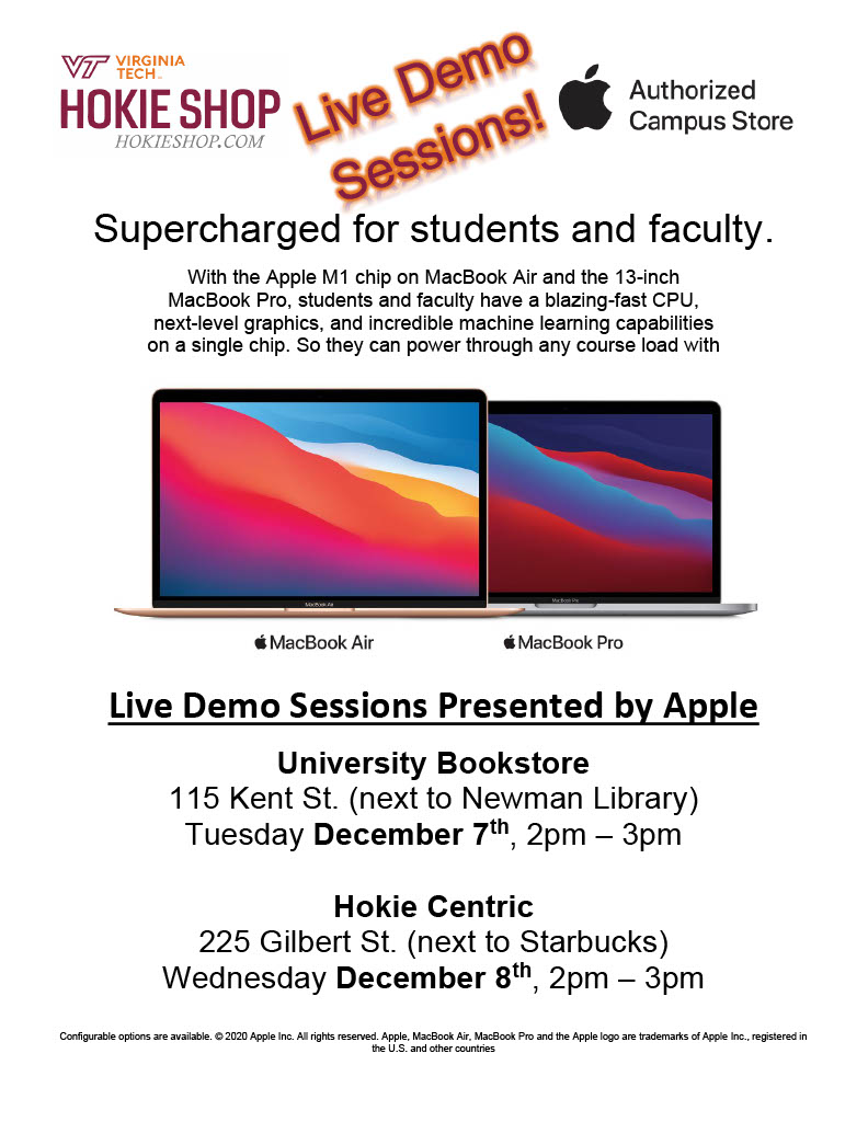 Please join us as we host Apple for live demonstrations of the newest Apple computers and iPads!
