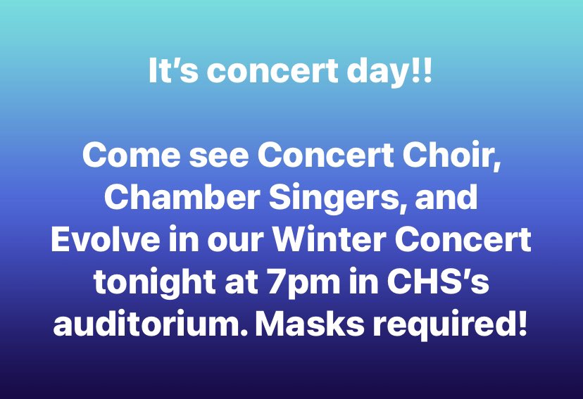 It’s concert day!! 7pm TONIGHT in the auditorium at Chesapeake. We’ve got an awesome concert lined up!