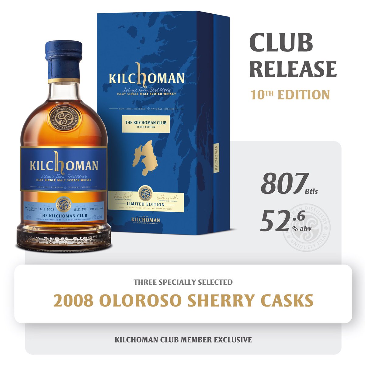 📣 Kilchoman Club 10th Edition – will be released this Wednesday, 8th December, exclusively for our Club Members! The 10th Edition of the Kilchoman Club bottling is a vatting of three 2008 oloroso sherry casks selected by Kilchoman Founder, Anthony Wills. 
kilchomandistillery.com/distillery-new…
