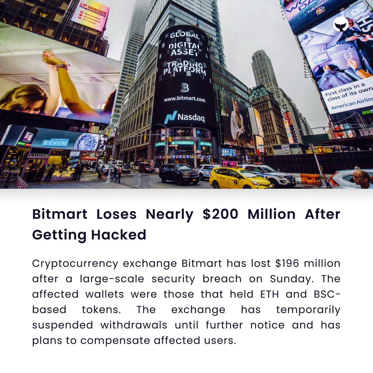 _CryptoWhaler's tweet photo. Bitmart has lost nearly $196 million in a security breach.

Tags:
#IndianWhaler #IndiaWantsCrypto #crypto #cryptofyingindia🇮🇳 #wazirxwarriors #cryptocurrency #CryptoSetsYouFree #Bitmart #Hacked #ETH #BSC https://t.co/e5z3jHkxEv