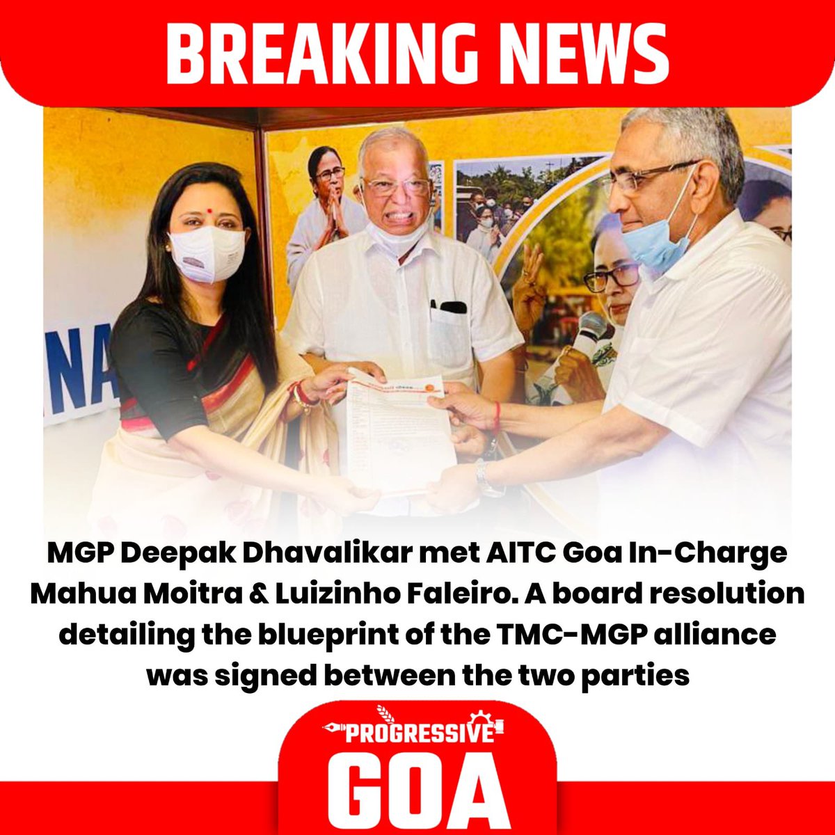 progressive_goa's tweet photo. The @AITC4Goa-#MGPGoa Alliance is now OFFICIAL! #GoaElections2022 #Goa https://t.co/jCMPSyU0RS