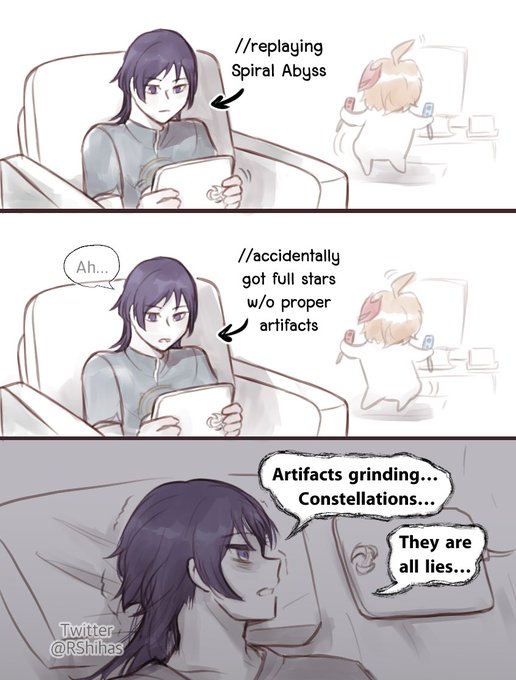 Forgot to put gears on characters.
Cleared the hardest content of the game
Had existential crisis.

Self-insert #scaramouche #GenshinImpact 