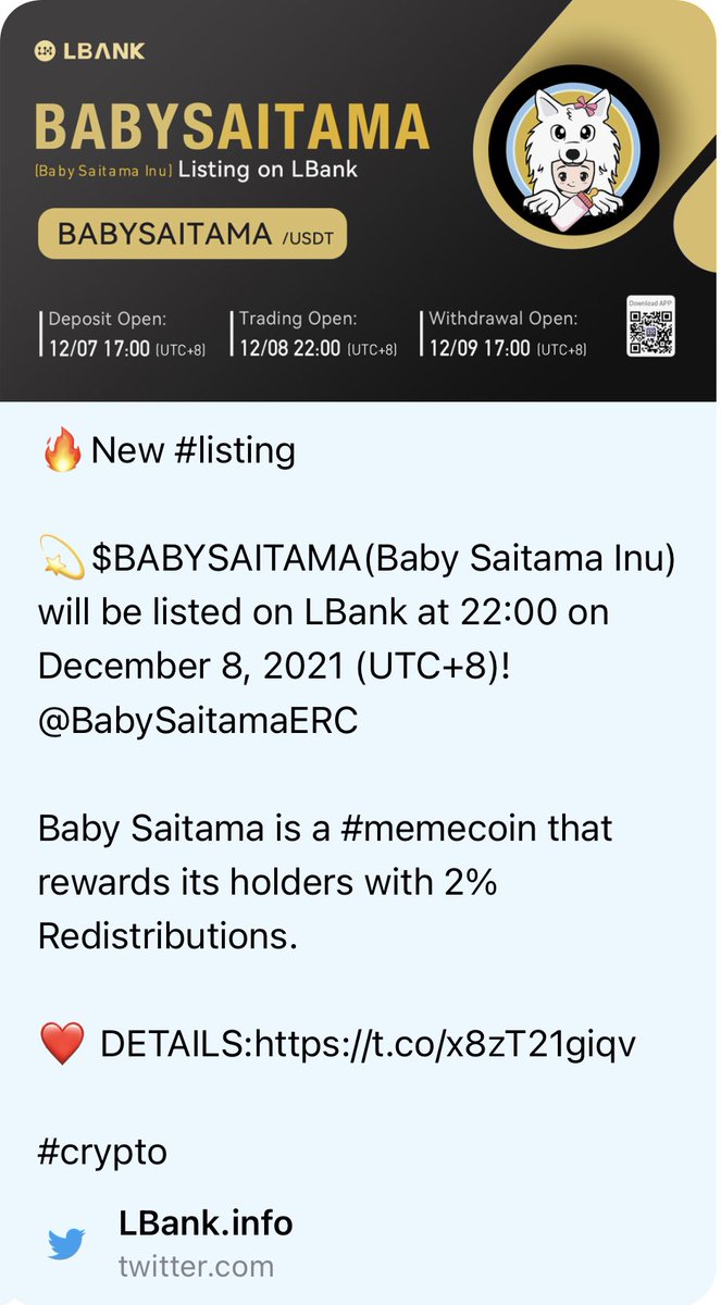 x.com/LBank_Exchange…
#BabySaitama #SaitamaWolfPack