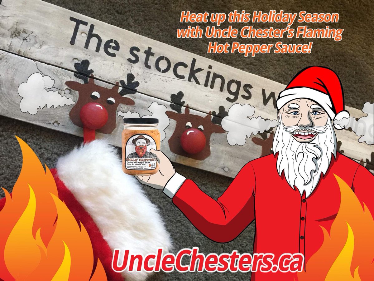 chester_uncle's tweet photo. Ohhhh ya!  Uncle Chester's is a great stocking stuffer for the hot sauce lover in your family!  Heat up those stockings with Uncle Chester's Flaming Hot Pepper Sauce!  #unclechestesrshotsauce #unclechesters #stockingstuffers #shoplocal https://t.co/XV1QQEjeBO