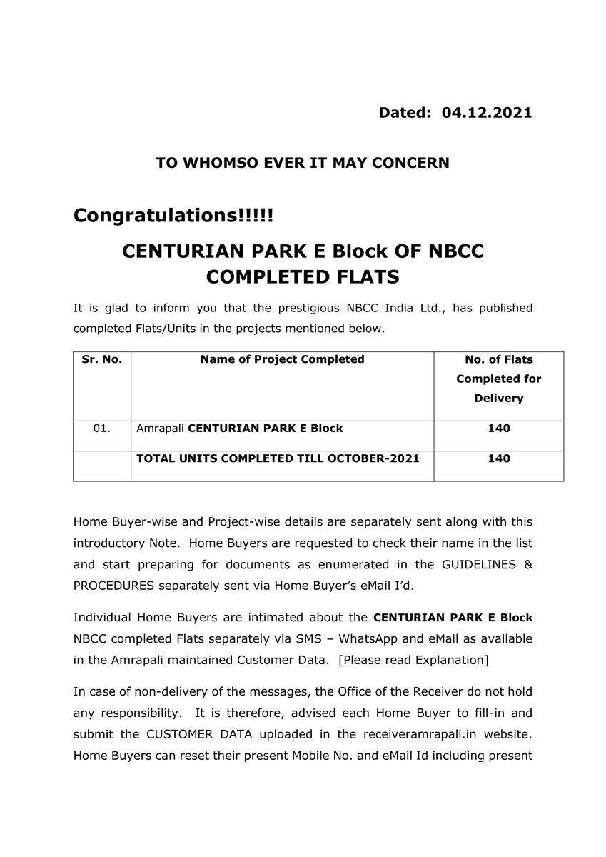 amitguptaHR's tweet photo. Congratulations to our fellow #ACPBuyers of Block E
With this, ACP becomes first project to start possession of flats completed by @OfficialNBCC  having backed by Hon'ble SC of India thru Ld. Court Receiver and #SBICaps  #AmrapaliBuyers https://t.co/kVgOBjbPTu