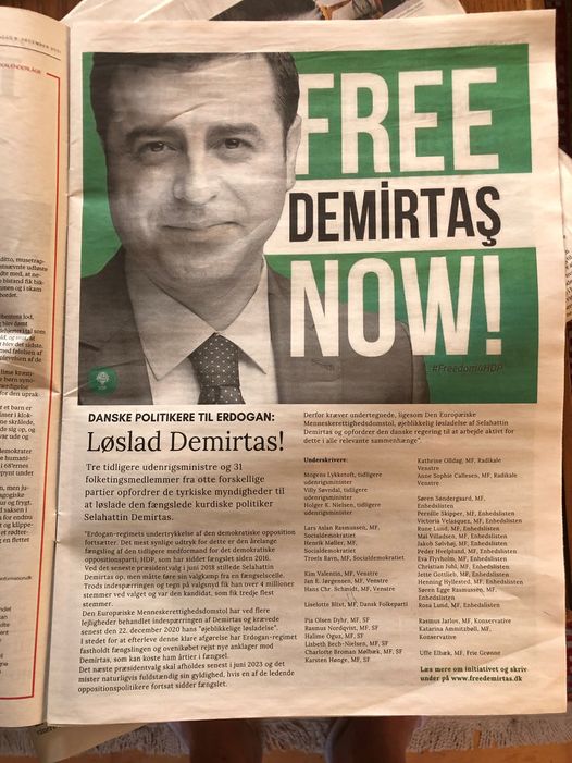 dfertl's tweet photo. #Denmark: in today's newspaper "Information", 3 former foreign ministers &amp; over 30 members of Danish parliament from 8 different parties demand #Turkey release opposition #HDP politician #SelahattinDemirtaş.
Info (DK): https://t.co/63MJ1a3uge
#Demirtaş #TwitterKurds #FreeDemirtaş https://t.co/oh4YrVhesj