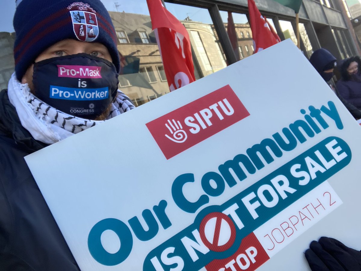 Lunchtime protest with @SIPTU outside the Dept of Social Protection A PAC report on the privatisation of Local Employment Services has found that it ‘has not delivered value for money for the taxpayer’ Keep these vital services with Jobs Club & LES #OurCommunityisNotforSale