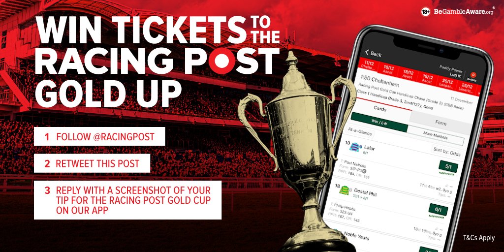 We’re giving away 2⃣0⃣ pairs of tickets to the Racing Post Gold Cup at <a href="/CheltenhamRaces/">CheltenhamRacecourse</a> on Saturday!🏆

✅Follow <a href="/RacingPost/">Racing Post</a> 
🔁Retweet this post
📸Reply with a screenshot of your tip on our app

1⃣ winner will get access to a box and the parade ring to choose best turned out!😱