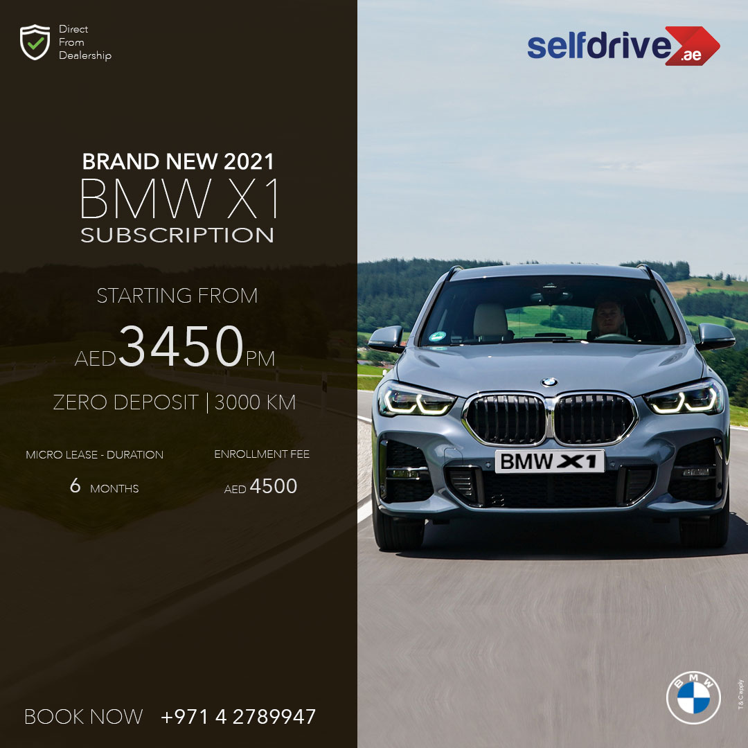 SelfDriveUae's tweet photo. DRIVE IT FIRST!π₯2021 @bmw X1π₯
Call: +971 4 2789947 (9am-6pm)
#BMWX1 #bmw #X1 #selfdriveuae #microlease #ShareTheJoy #Bestinclass #DriveAway #carrental #UAE #Dubai #mydubai #Sharjah #Abudhabi #automotive #luxury #lease https://t.co/C5XZTIxIbD
