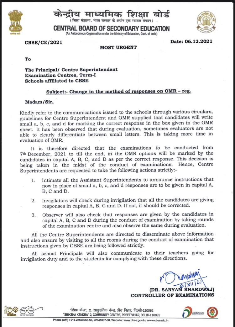 ShriPutin's tweet photo. Change in method of Response on omr sheet.
@cbseindia29
@dpradhanbjp #CBSE #cbseclass12 #cbseanswerkey #cbseandicsegoonline #CBSEBoardExams2022 #cbselatestnews #cbseboards #CBSEmakecorrection #cbseterm1 https://t.co/jyXs6dCqjU