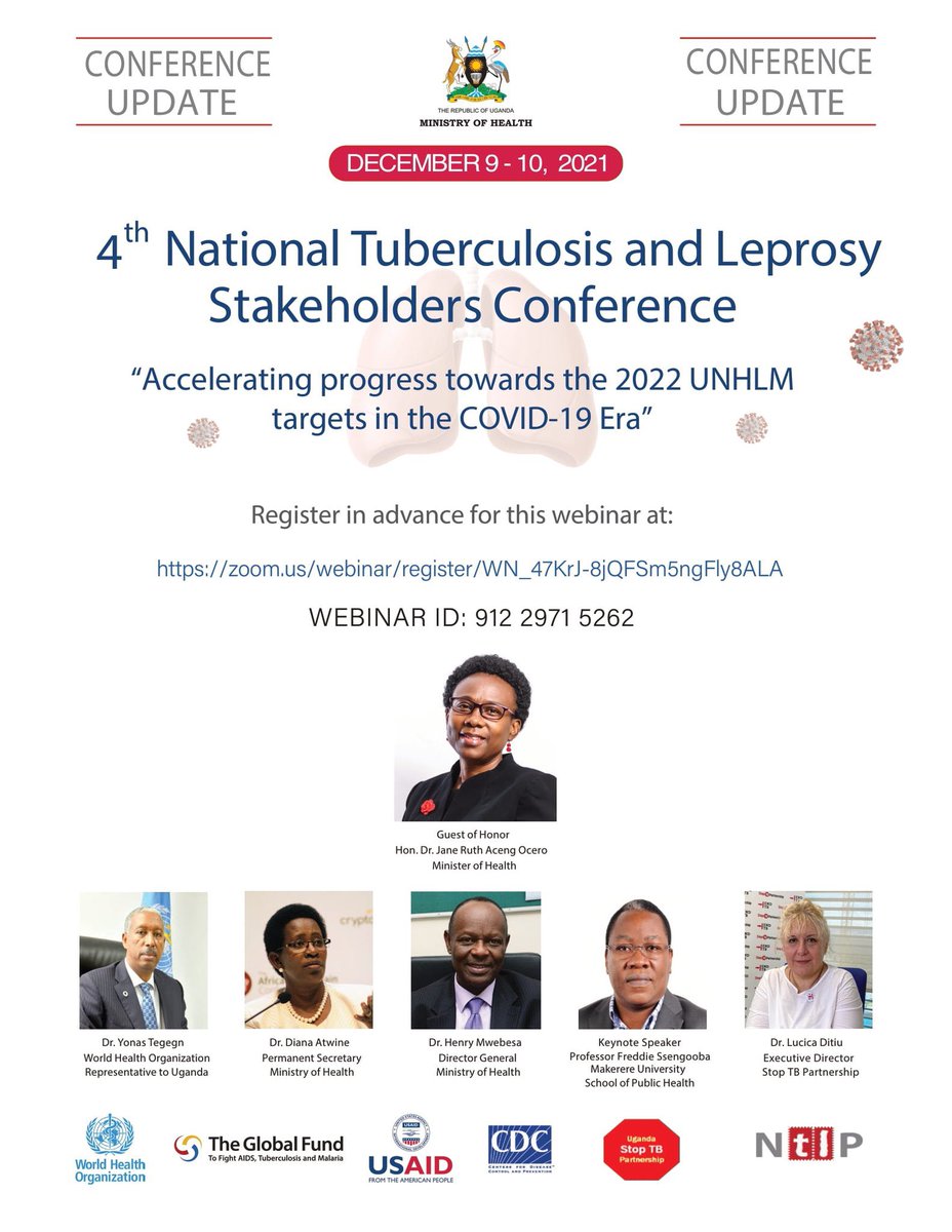 3 days to the National Tuberculosis and Leprosy Stakeholders Conference.The conference will take place from the 9th-10th of December 2021 under the theme “Accelerating progress towards the 2022 INHLM targets in the COVID-19 era” Register participation at bit.ly/3xWaKFj